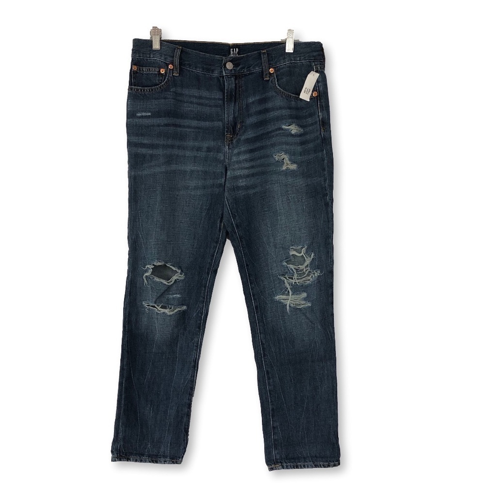 Gap Denim Distressed Girlfriend Jeans Dark Indigo Size 30